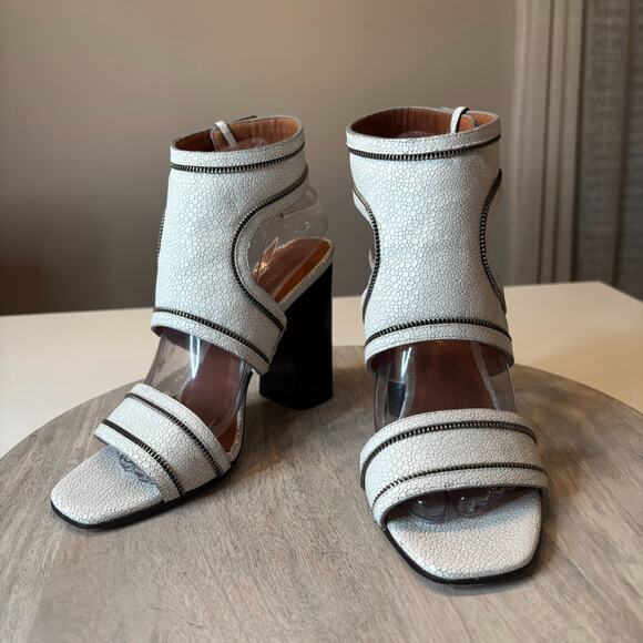 Rebecca Minkoff White Textured Leather Slingback Block Heel Sandals US Sz 7.5 M - Picture 3 of 9